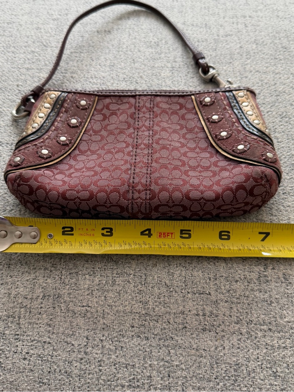 Coach Studded Signature Wristlet in Burgundy and Tan - Picture 5 of 6